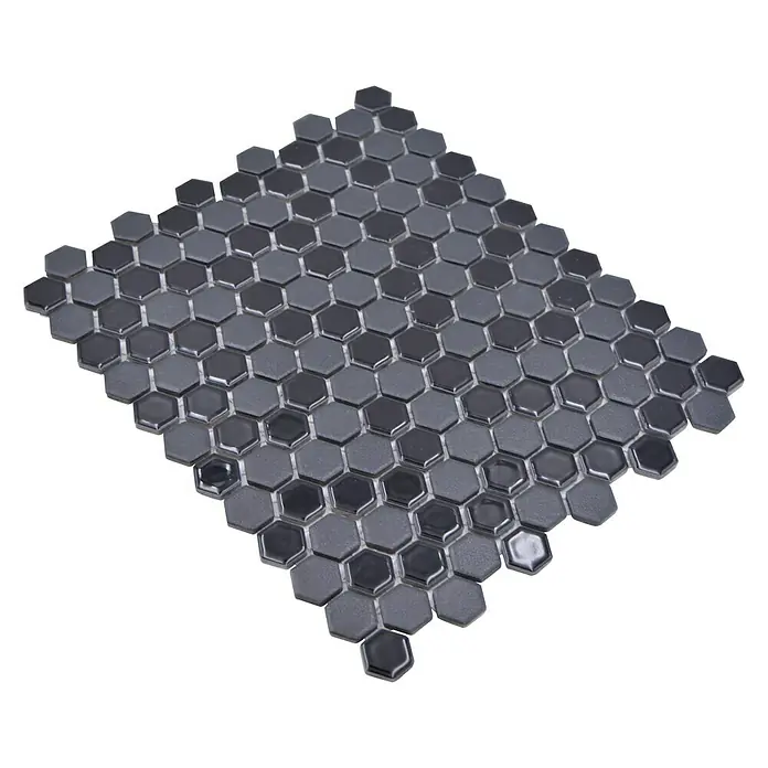Mosaikfliese Hexagon Mix HX 06029 - 26 x 30 cm, Schwarz, Matt - Rechte Seitenansicht