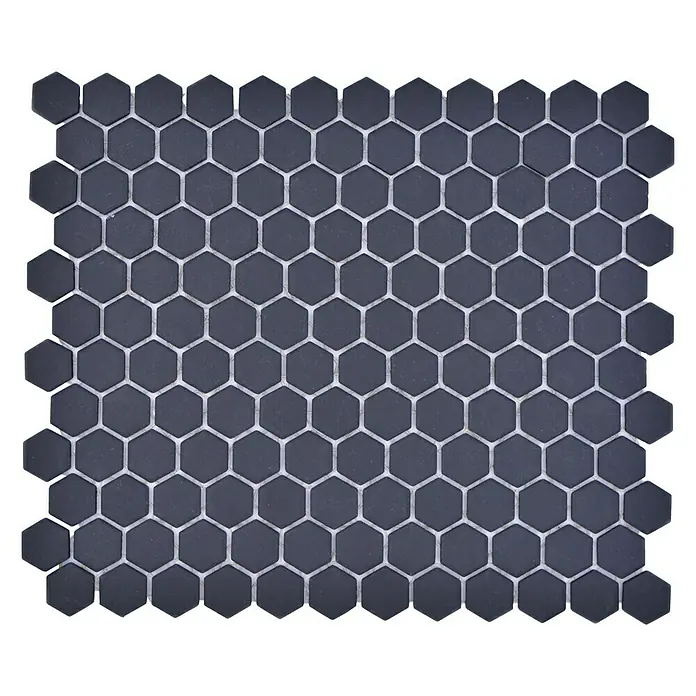 Mosaikfliese Hexagon Uni HX AT29 - 26 x 30 cm, Schwarz, Matt - Vorderansicht