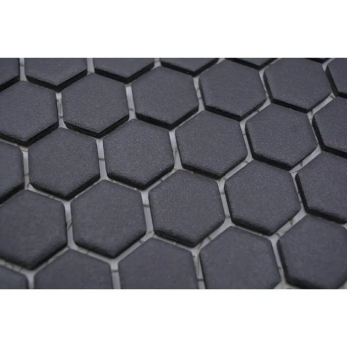 Mosaikfliese Hexagon Uni HX AT29 - 26 x 30 cm, Schwarz, Matt - Detailaufnahme