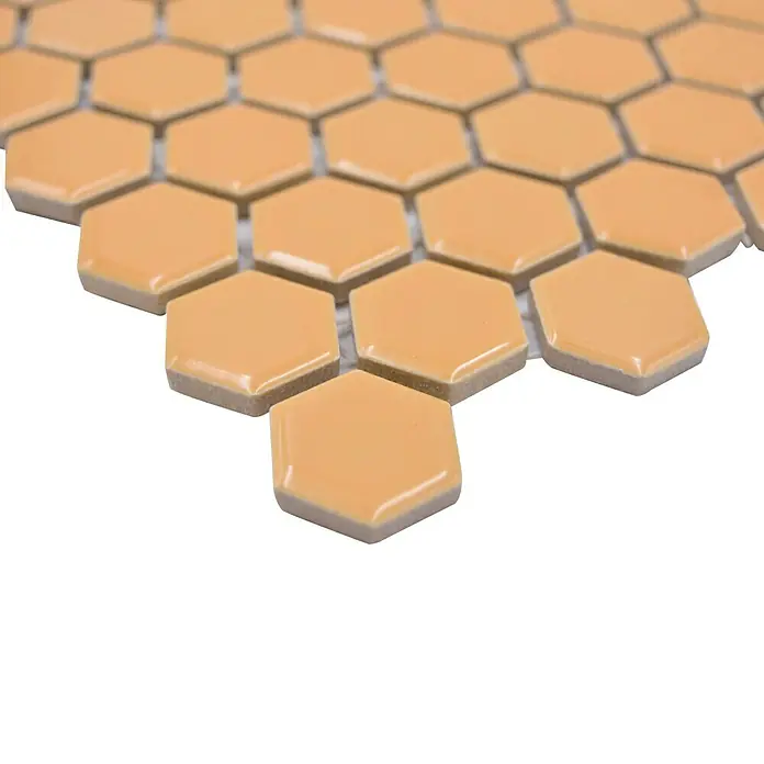 Mosaikfliese Hexagon Uni HX 270 - 26 x 30 cm, Orange, Glänzend - Detailaufnahme