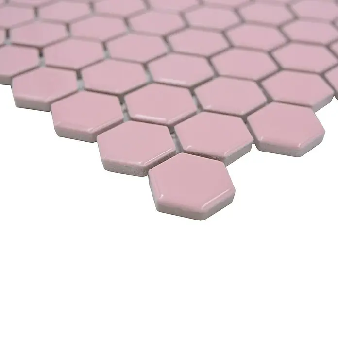 Mosaikfliese Hexagon Uni HX 220 - 26 x 30 cm, Rosa, Glänzend - Detailaufnahme