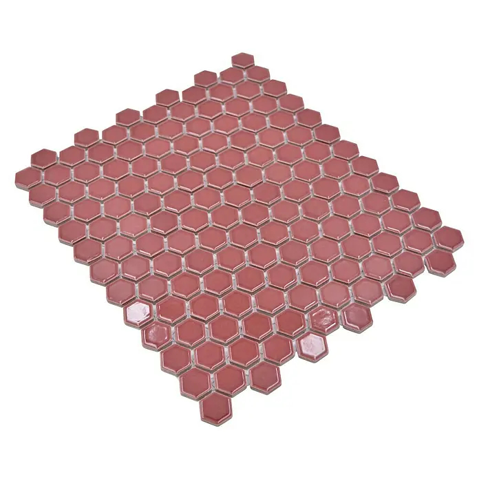 Mosaikfliese Hexagon Uni HX 240 - 26 x 30 cm, Bordeaux, Glänzend - Rechte Seitenansicht
