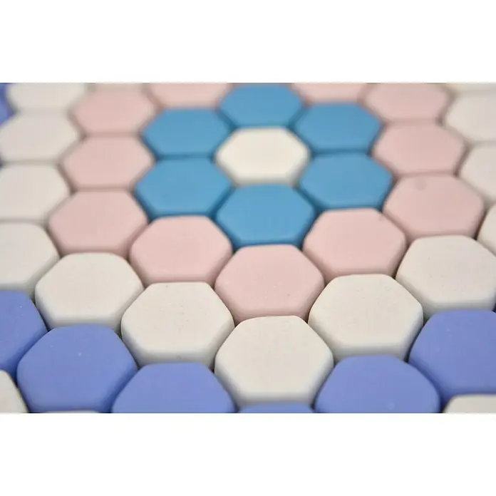 Mosaikfliese Hexagon CUBA HX9M - 18 x 17,8 cm, Blau/Rosa/Weiß, Matt - Detailaufnahme