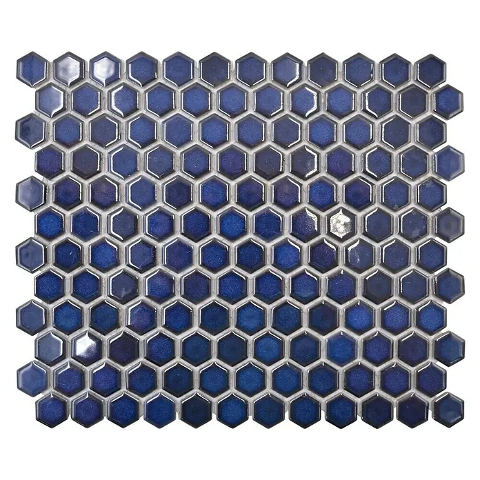 Mosaikfliese Hexagon Uni HX 260 - 26 x 30 cm, Blau, Glänzend - Vorderansicht