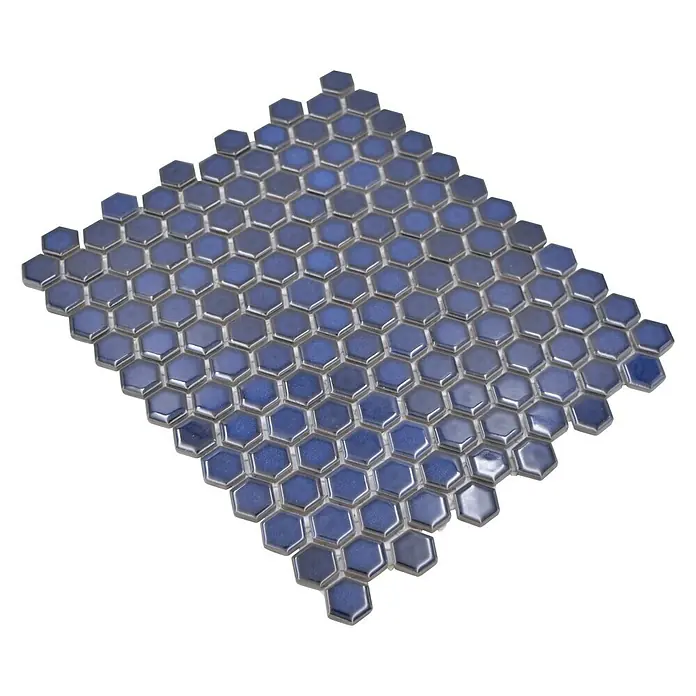 Mosaikfliese Hexagon Uni HX 260 - 26 x 30 cm, Blau, Glänzend - Rechte Seitenansicht
