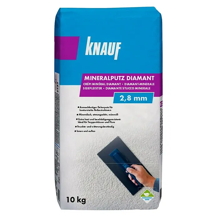 Knauf Mineral-Reibeputz Diamant - Reinweiß, 10 kg, Korngröße: 2,8 mm - Vorderansicht