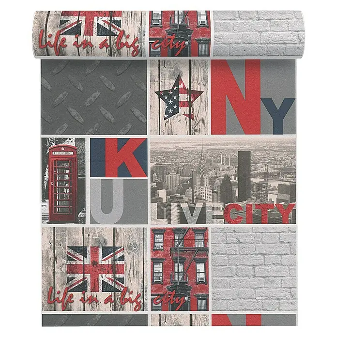 AS Creation Boys And Girls 6 Papiertapete New York - Rot/Grau, Motiv, 10,05 x 0,53 m - Vorderansicht