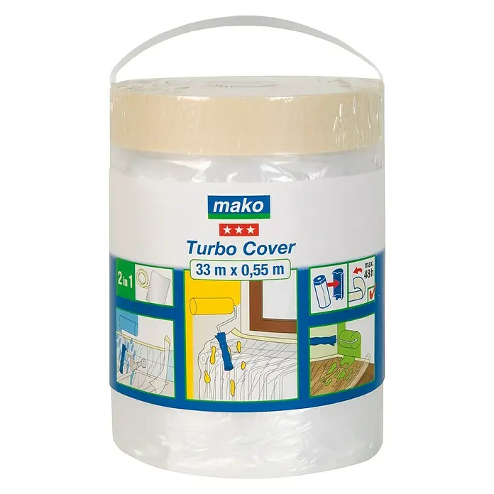 Mako Abdeckfolie Turbo Cover - Ersatzrolle, 0,55 x 33 m, Einseitiger Kreppkleberand