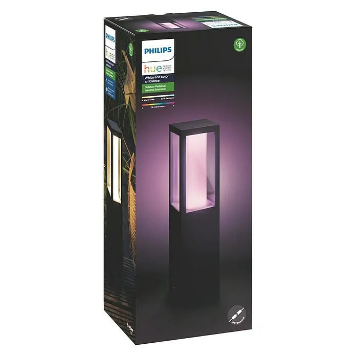 Philips Hue LED-Sockelleuchte Erweiterung - 8 W, Schwarz, L x B x H: 10 x 10 x 40 cm - Vorderansicht