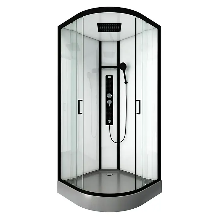Cabina de ducha Indus - 90 x 90 x 215 cm, Forma acodada, Antracita/Metálico plateado - Vista frontal