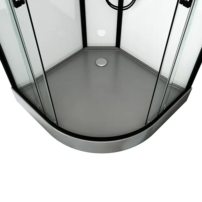 Cabina de ducha Indus - 90 x 90 x 215 cm, Forma acodada, Antracita/Metálico plateado - Vista frontal