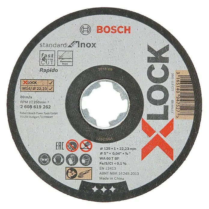Bosch Professional X-Lock Trennscheibe X-Lock Standard for Inox WA 60 T BF - Durchmesser Scheibe: 125 mm, Stärke Scheibe: 1 mm, Geeignet für: Metall - Vorderansicht