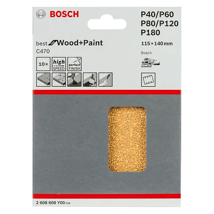 Bosch Professional Schleifblatt-Set C470 Best for Wood and Paint - 115 x 140 mm, Körnung: 40, 10 Stk. - Vorderansicht