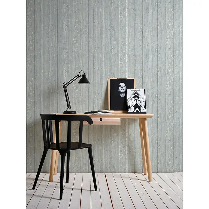 Lutèce Authentic Walls 2 Vliestapete - Grau/Blau, Holzoptik, 10,05 x 0,53 m - Stimmungsaufnahme
