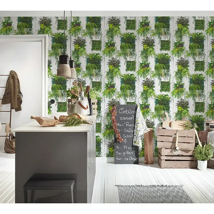 Lutèce Authentic Walls Papiertapete Holz Floral - Grün, Floral, 10,05 x 0,53 m - Stimmungsaufnahme