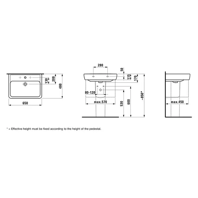 Laufen Pro Waschbecken - B x L: 480 x 650 mm, Hahnloch: Mitte, Mit Überlauf, Weiß
