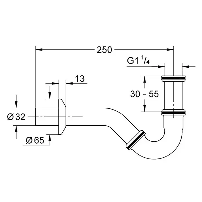 Grohe Bidetsiphon - 1¼″, Durchmesser: 32 mm, Verchromt
