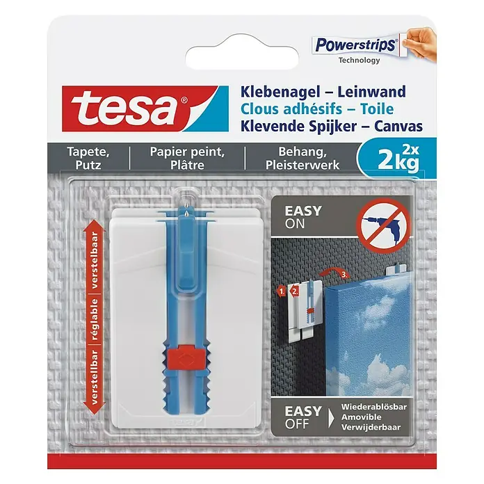 Tesa Klebenagel - Geeignet für: Leinwände, Belastbarkeit: 2 kg, 2 Stk., Blau - Vorderansicht