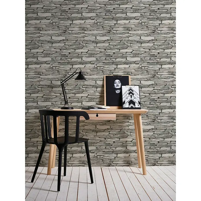 Lutèce Authentic Walls Strukturtapete Stein - Grau/Beige, Steinoptik, Reliefstruktur, 10,05 x 0,53 m - Stimmungsaufnahme