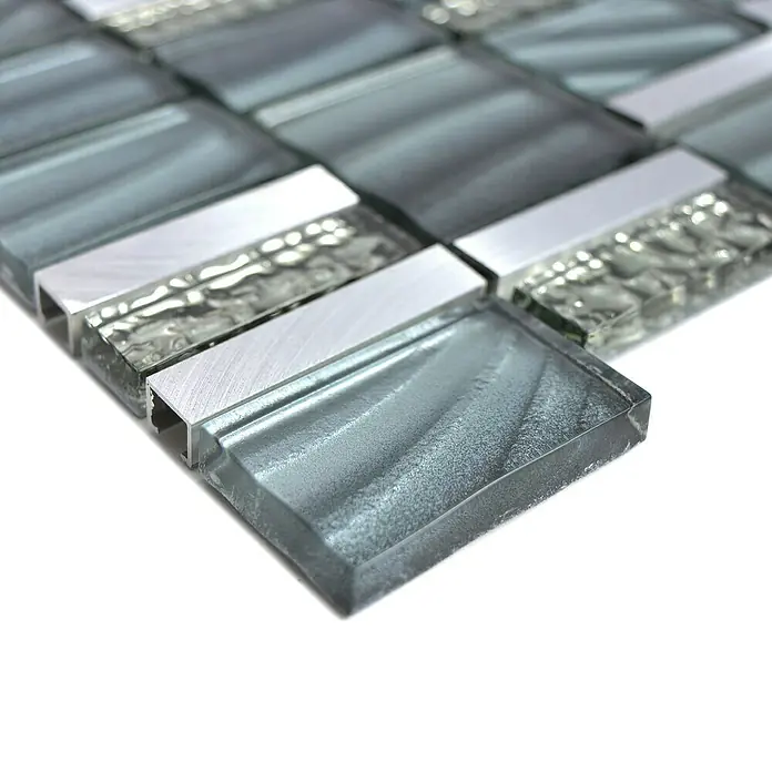 Mosaikfliese Crystal Mix XCM SUN05 - 29,7 x 29,5 cm, Grau, Glänzend