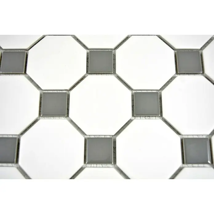 Mosaikfliese Octagon OCTA G469 - 29,5 x 29,5 cm, Weiß/Grau, Matt