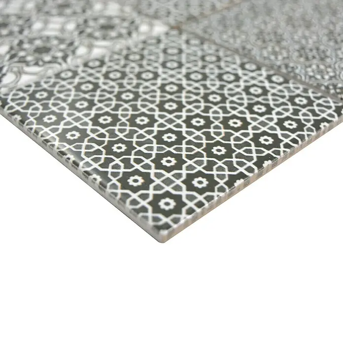 Mosaikfliese Quadrat Classico - 29,8 x 29,8 cm, Weiß/Schwarz/Grau, Glänzend
