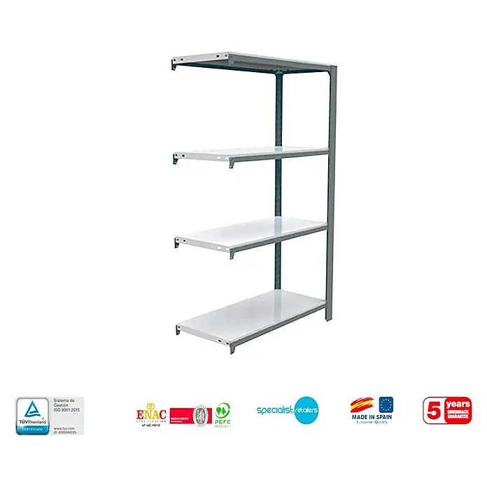 Simonrack Simonoffice Estantería para archivadores Offliclick Metal Adicional - L x An x Al: 40 x 90 x 150 cm, Capacidad de carga: 200 kg/balda, Número de baldas: 4 ud., Gris/Blanco
