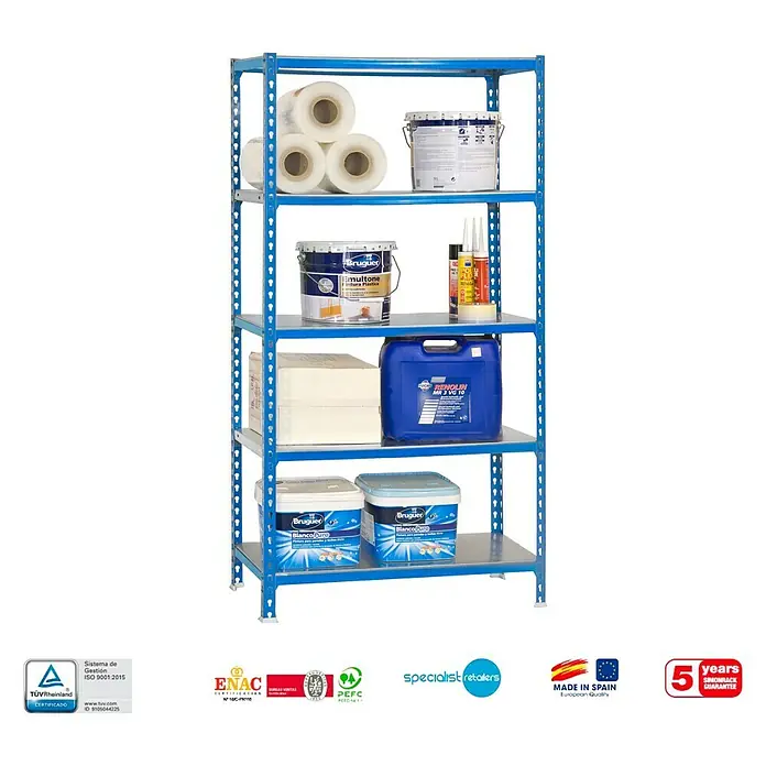 Simonrack Simonclick Estantería metálica Plus - L x An x Al: 50 x 100 x 200 cm, Capacidad de carga: 180 kg/balda, Número de baldas: 5 ud., Inserción, Azul