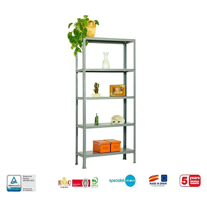Simonrack Homeclick Estantería metálica Plus - L x An x Al: 30 x 100 x 180 cm, Capacidad de carga: 150 kg/balda, Número de baldas: 5 ud., Inserción, Gris