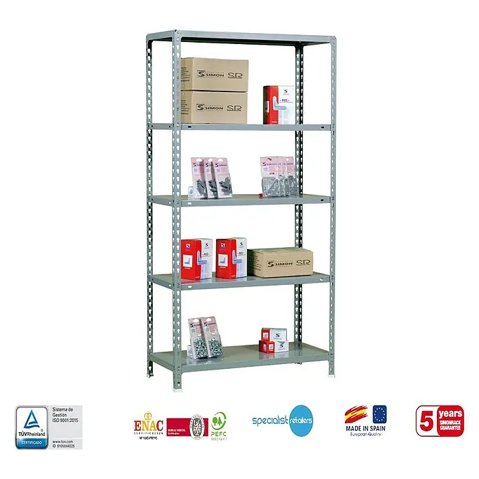 Simonrack Simonclick Estantería metálica Ecoclick Mini - L x An x Al: 30 x 80 x 180 cm, Capacidad de carga: 150 kg/balda, Número de baldas: 5 ud., Inserción, Gris