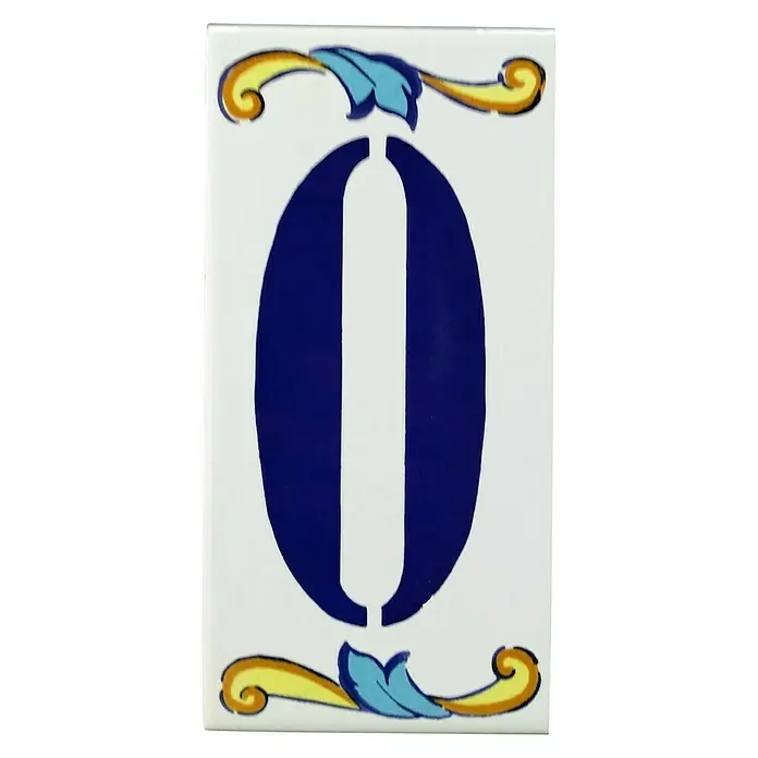 Azulejo de gres Número 0 - 7,5 x 15 cm, Blanco, Azul, Amarillo, Brillante