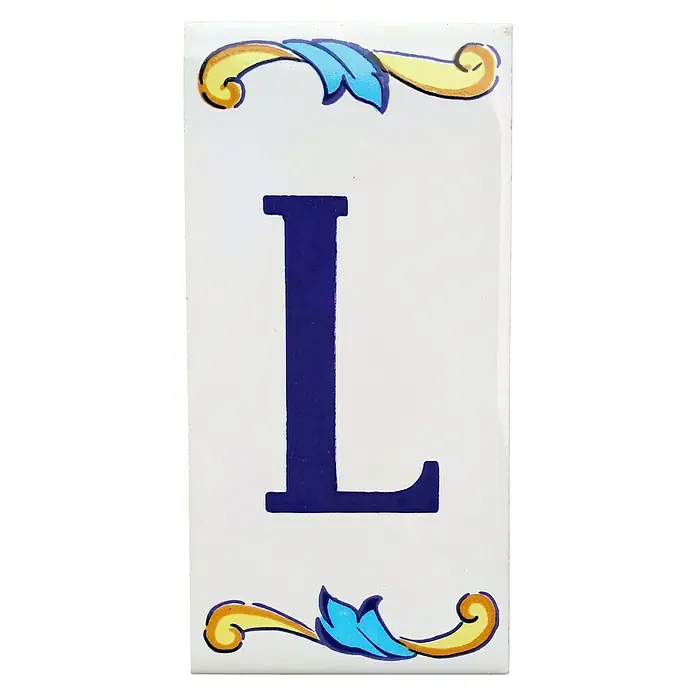 Azulejo de gres Letra L - 7,5 x 15 cm, Blanco, Azul, Amarillo, Brillante