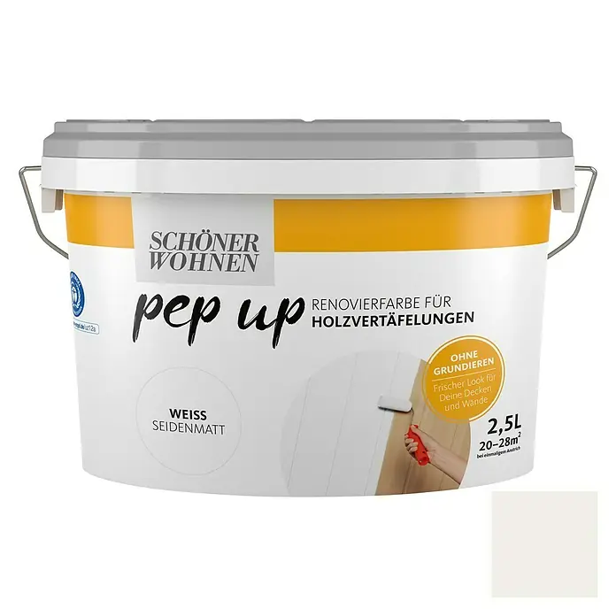 SCHÖNER WOHNEN-Farbe Pep up Renovierfarbe Holzvertäfelungen - Weiß, 2,5 l, Seidenmatt - Vorderansicht