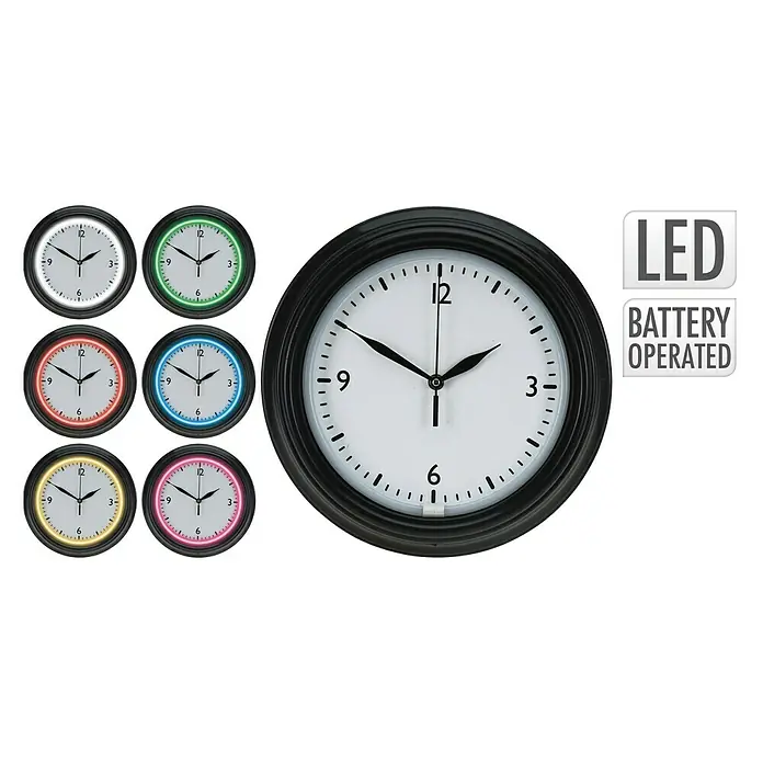 Reloj de pared redondo Led - Multicolor, Diámetro: 30 cm
