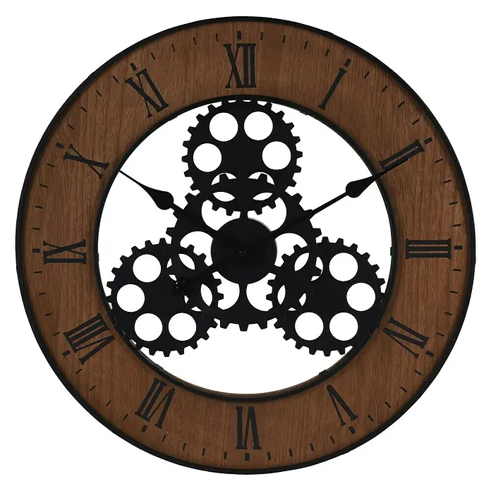 Reloj de pared redondo Metal wood - Marrón/Negro, Diámetro: 57 cm