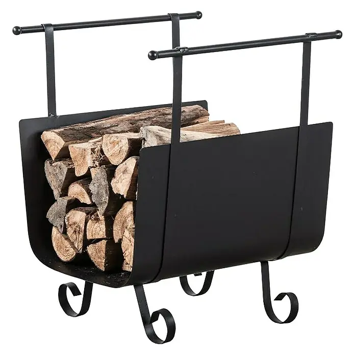 Purline Cesta para leña EFP17 - L x An x Al: 36 x 31 x 48 cm, Acero, Negro