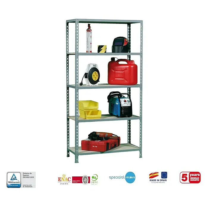 Simonrack Maderclick Estantería metálica Mini - L x An x Al: 30 x 80 x 180 cm, Capacidad de carga: 150 kg/balda, Número de baldas: 5 ud., Gris