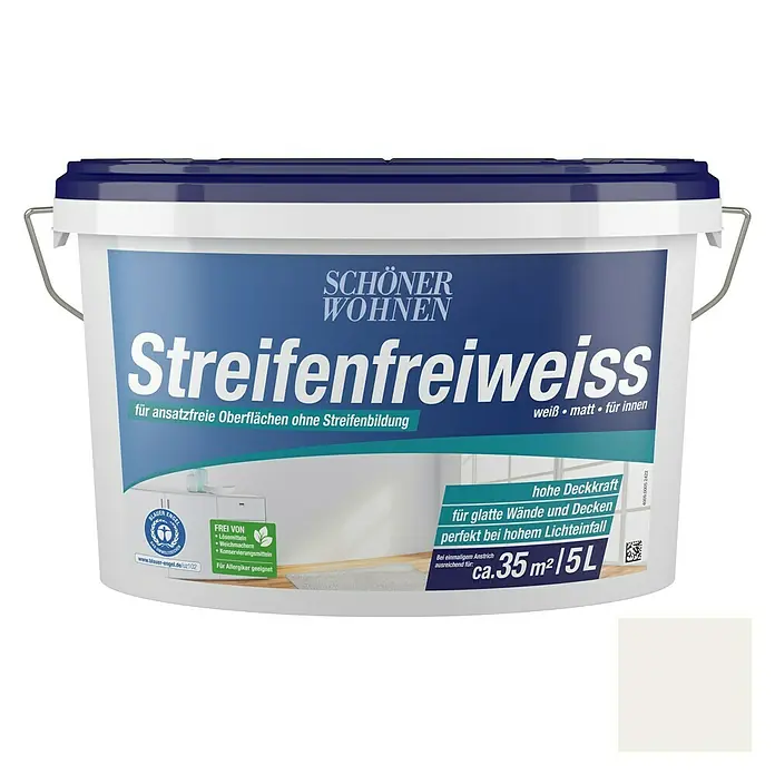 SCHÖNER WOHNEN-Farbe Wandfarbe Streifenfreiweiß - Weiß, 5 l, Matt - Vorderansicht