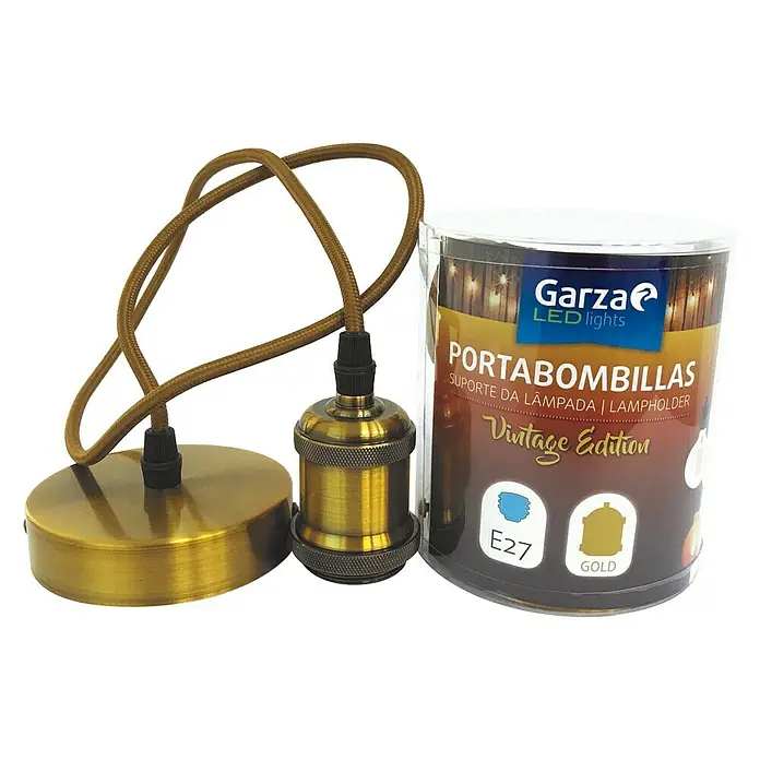 Garza Lámpara colgante Vintage - 60 W, L x An x Al: 10 x 10 x 100 cm, Oro, E27
