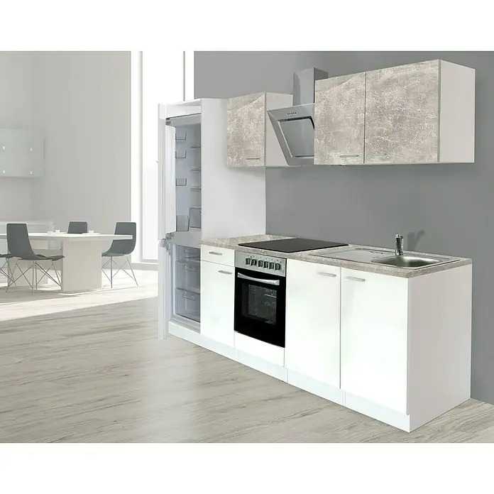 Respekta Küchenzeile KB270WWBSCGKE178G - Breite: 270 cm, Mit Elektrogeräten, Weiß