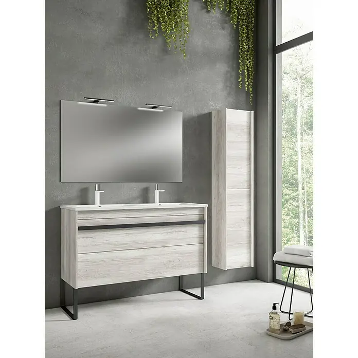 Mueble de lavabo 2 senos Dune - L x An x Al: 46 x 120 x 60 cm, Polar, Color tirador: Negro mate