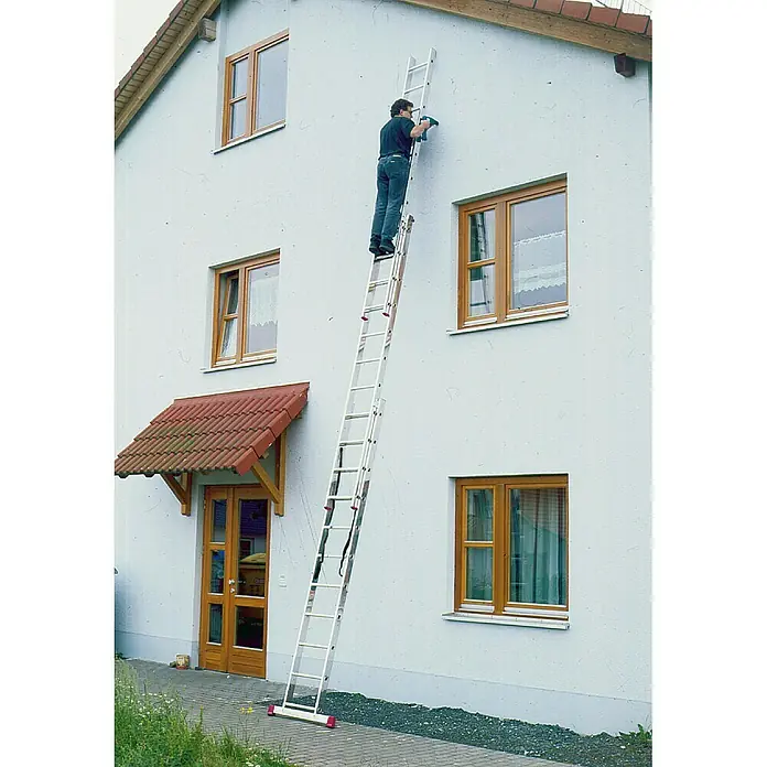 Krause Corda Escalera multiusos - Altura de trabajo: 7,25 m, 3 x 11 peldaños, Aluminio - Producto en uso