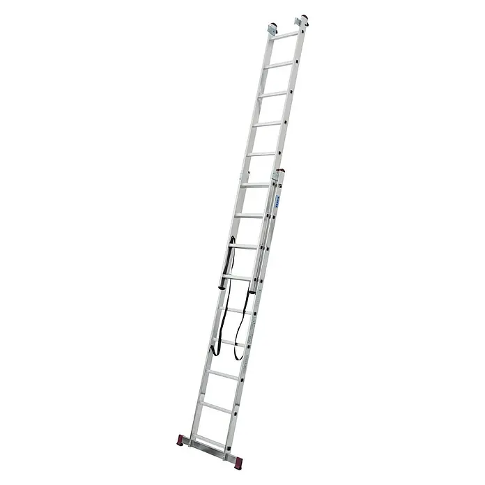Krause Corda Escalera multiusos - Altura de trabajo: 6,3 m, 3 x 9 peldaños, Aluminio - Vista de perfil izquierdo