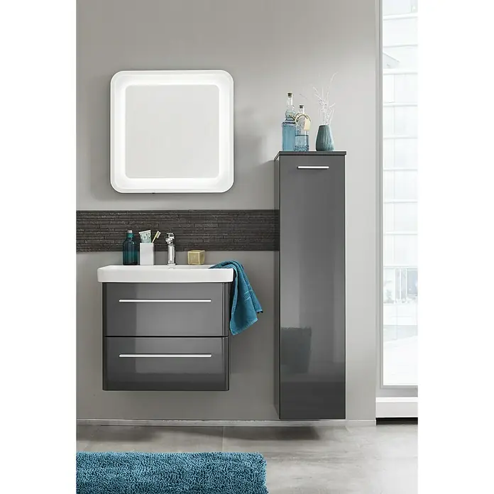Modern 3.0 Waschtischunterschrank - 56 x 49 x 48,7 cm, 2 Schubkästen, Grafit, Hochglanz - Stimmungsaufnahme