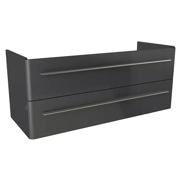 Modern 3.0 Waschtischunterschrank - 116 x 49 x 48,7 cm, 2 Schubkästen, Grafit, Hochglanz - Linke Seitenansicht