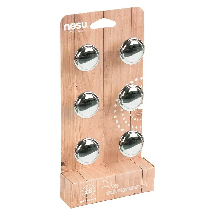 Nesu Pomo para muebles 1302 6 uds. - Ø x Al: 30 x 21 mm, Acero, Cromado