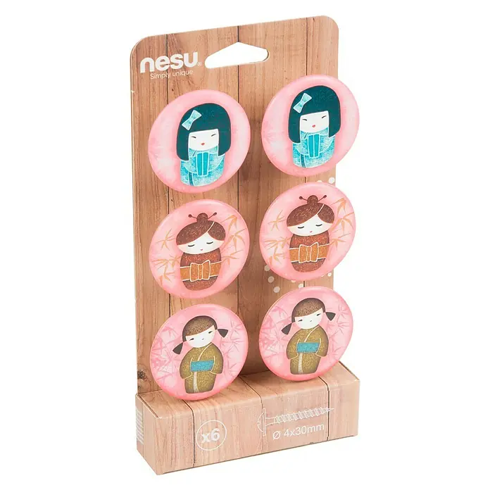 Nesu Set de pomos para muebles Chinas 6 uds. - 6 pzs., Ø x Al: 50 x 24 mm, Plástico