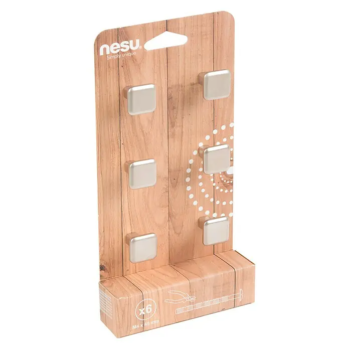 Nesu Set de tiradores para muebles 3202 6 uds. - L x An x Al: 20 x 20 x 20 mm, Acero, Niquelado