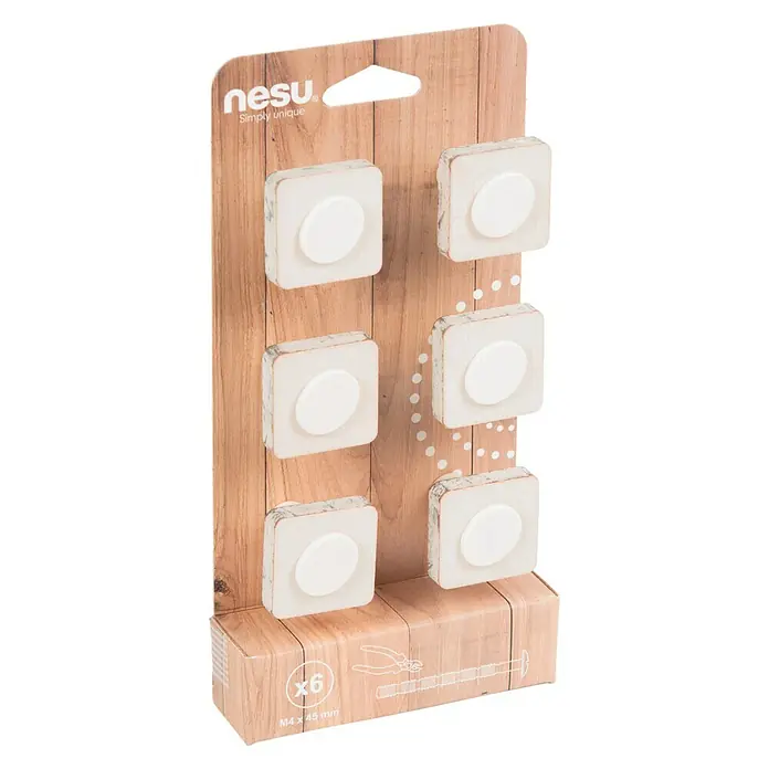 Nesu Set de tiradores para muebles Cuadrado Shabby 6 uds. - L x An x Al: 3,5 x 3,5 x 3,2 cm, Madera