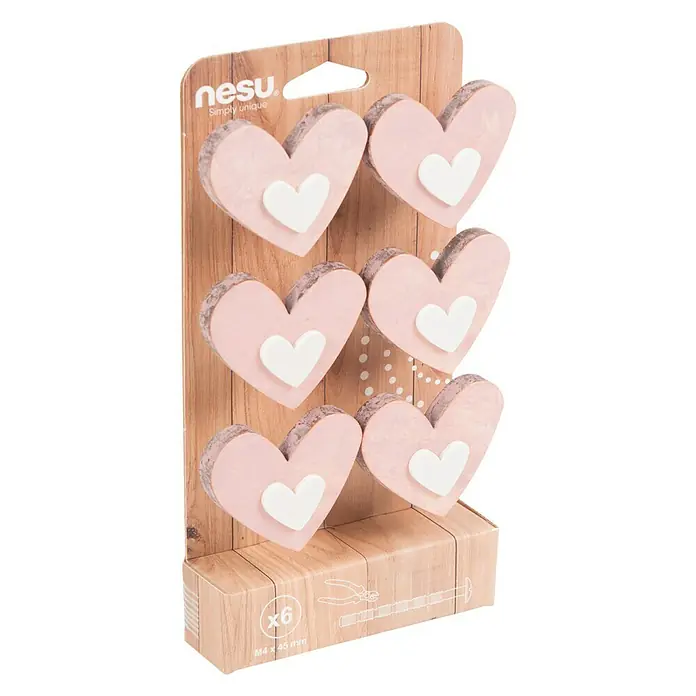 Nesu Set de tiradores para muebles Corazón Shabby - L x An x Al: 5,4 x 4,6 x 3,2 cm, Madera